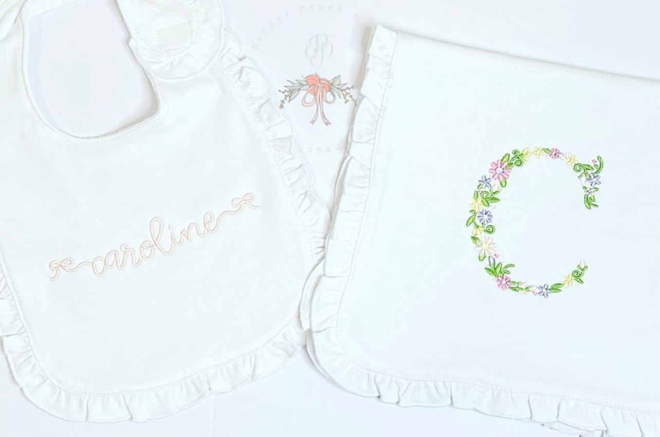 Ruffle bib + burp cloth
