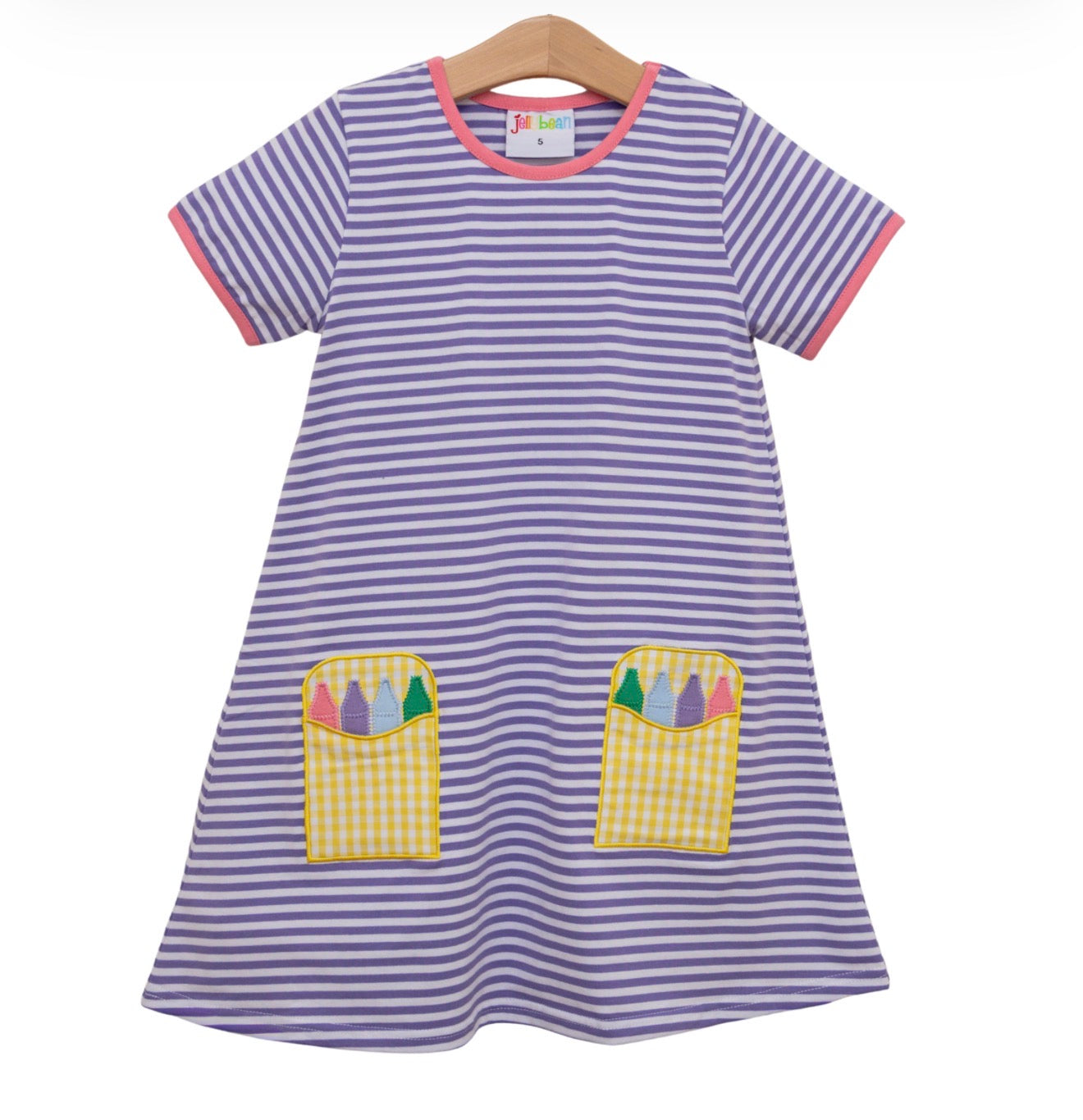 Crayon Pocket Dress- Lavender Stripe