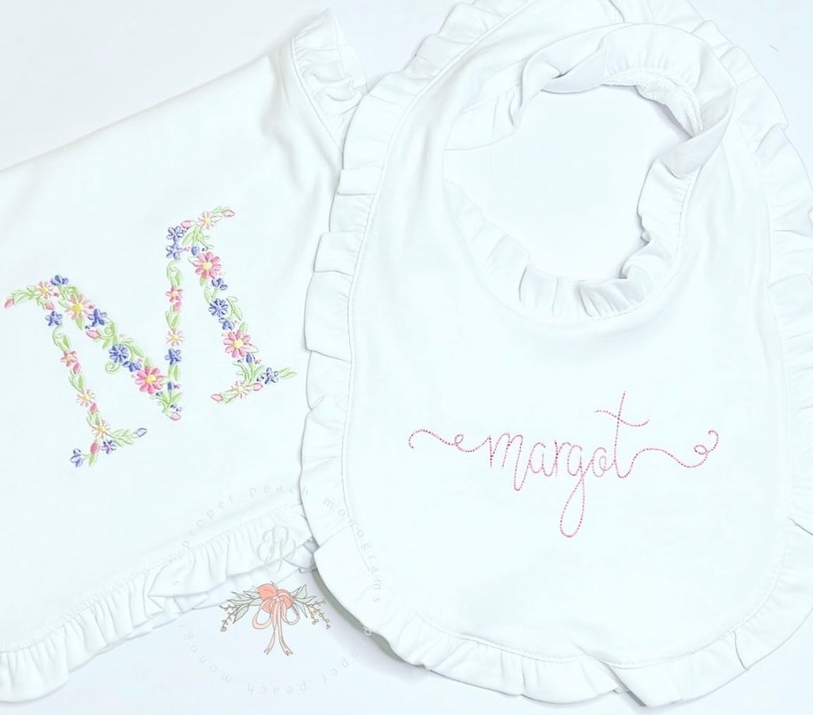 Ruffle bib + burp cloth