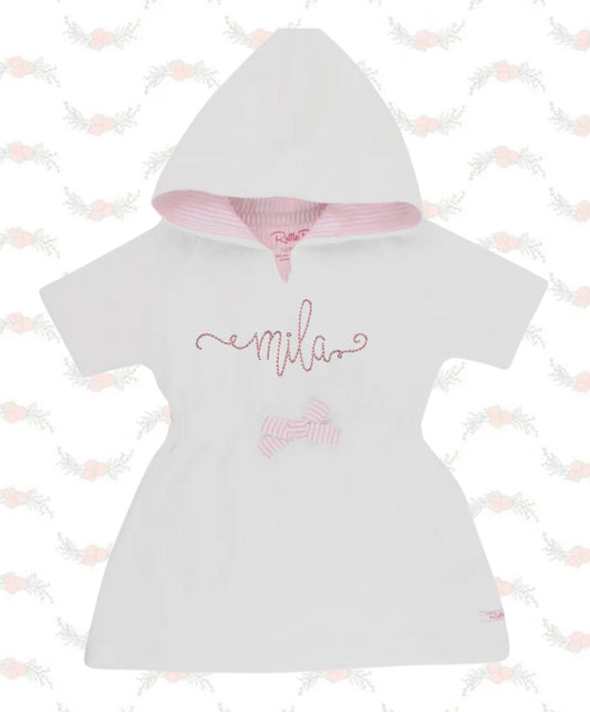 Girls White w/Pink Seersucker Terry Cloth Cover-Up