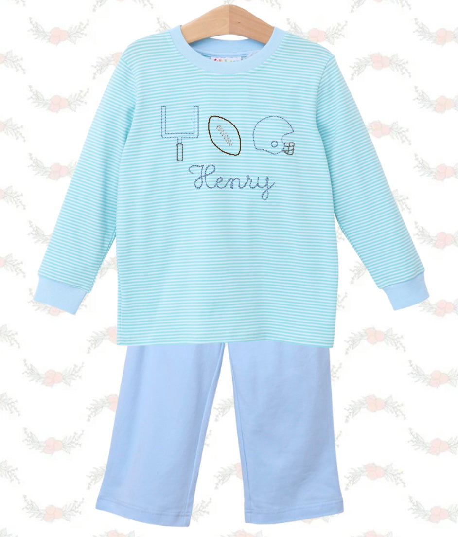 Thomas Pants Set-  Mint Stripe & Light Blue