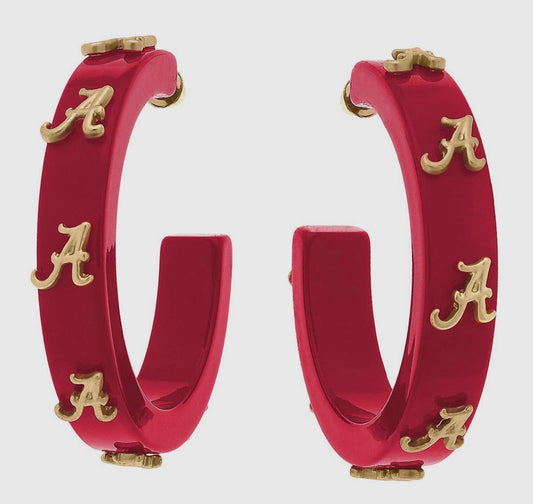 Alabama Crimson Resin Logo Hoop Earrings