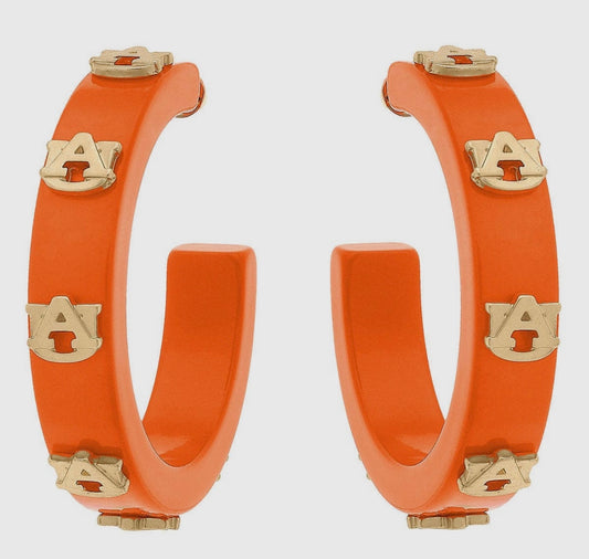Auburn Tigers Resin Logo Hoop Earrings