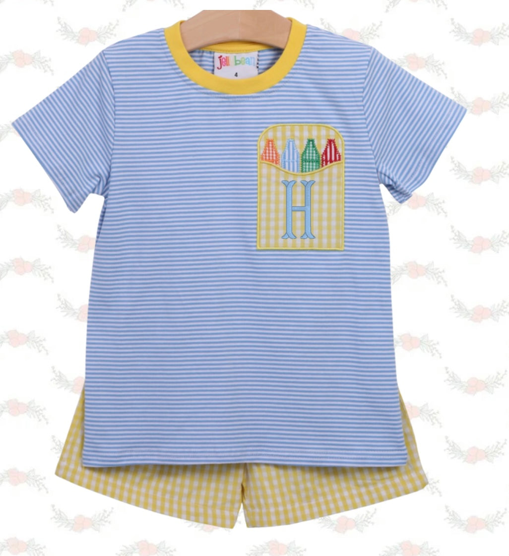 Crayon Pocket Applique Short Set