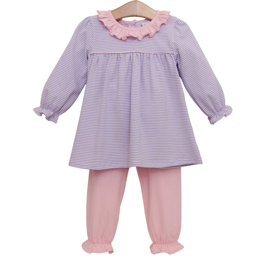 Audrey Bloomer Pants Set- Lavender Stripe/Light Pink
