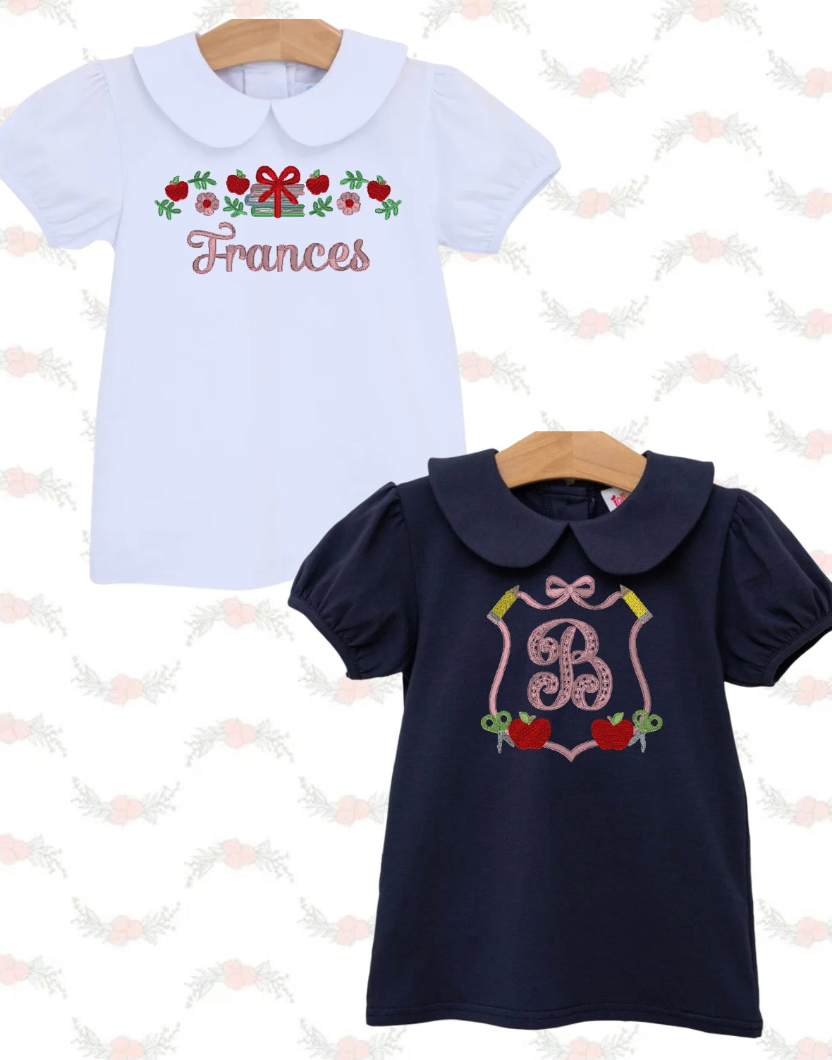 Girls Peter Pan Collar Top (White & Navy)