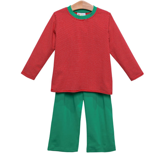 Thomas Pants Set- Red Stripe & Green