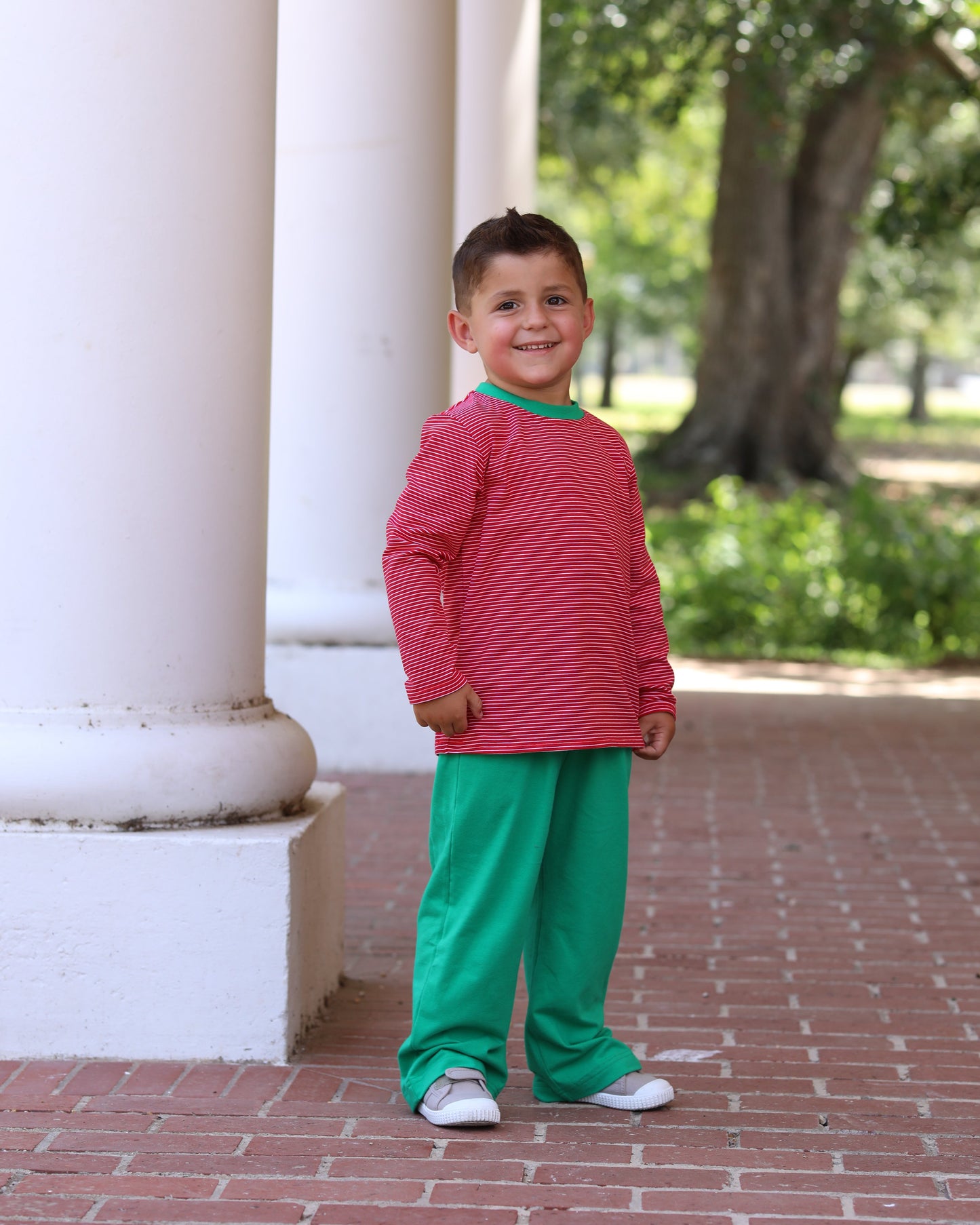 Thomas Pants Set- Red Stripe & Green