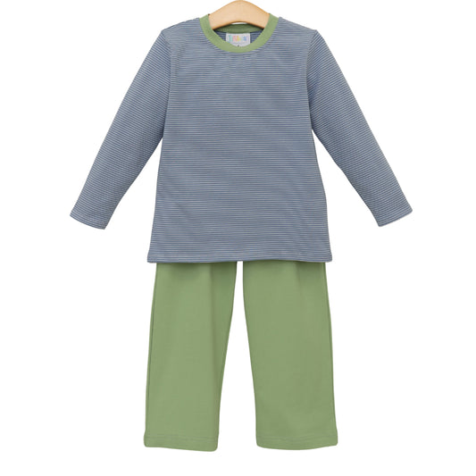 Thomas Pants Set- Dusty Blue Stripe/Sage