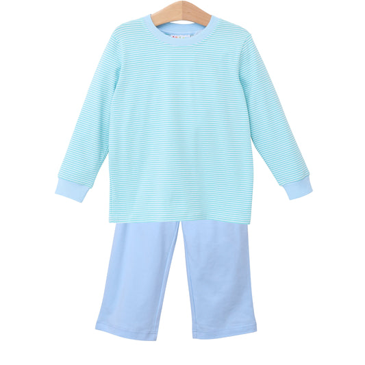 Thomas Pants Set-  Mint Stripe & Light Blue